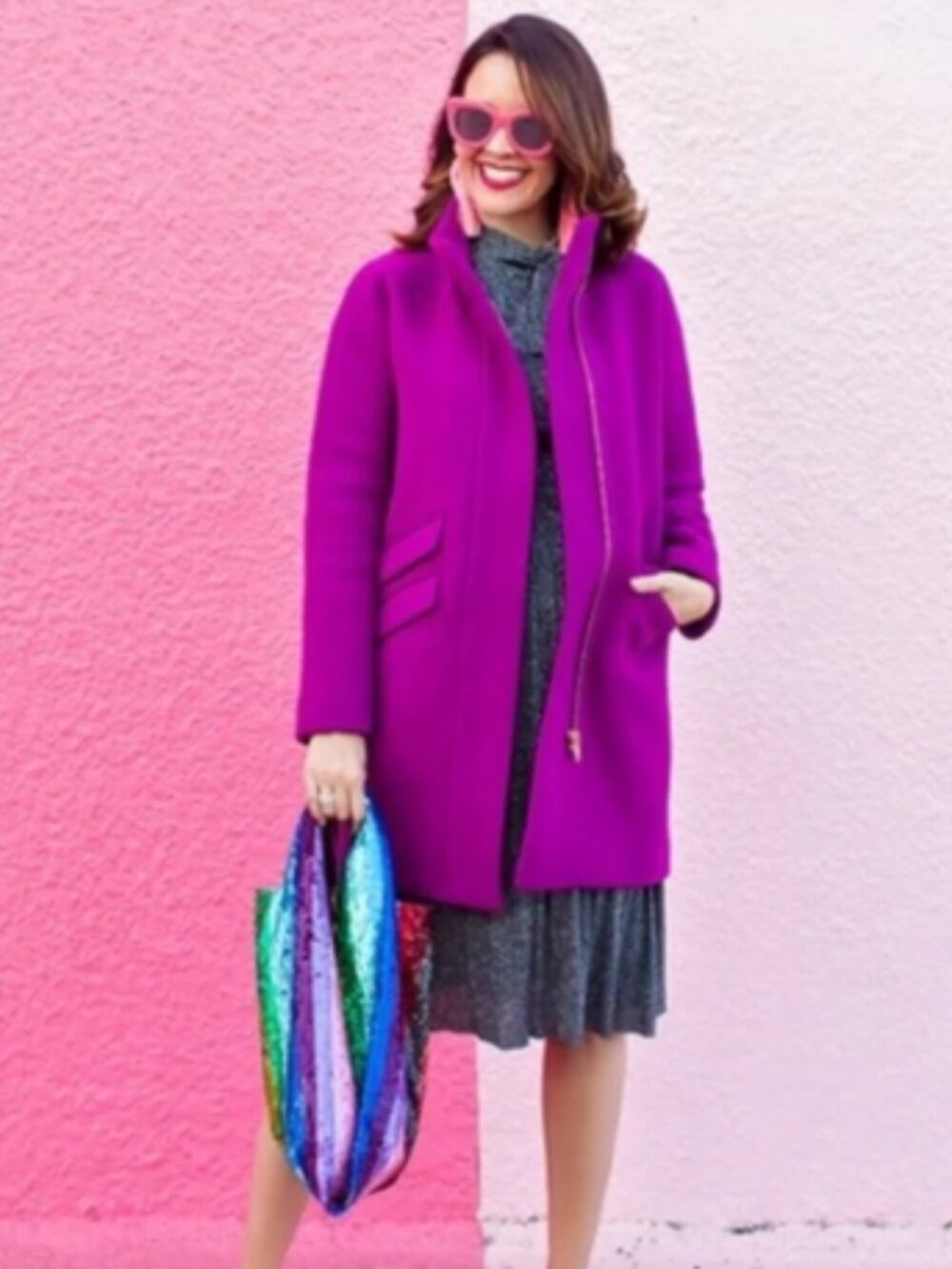 J. Crew Women's Cocoon Fuschia Purple Wool Blend Stand-Collar Coat Sz 6
